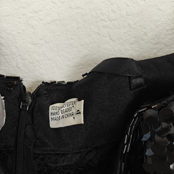 Vintage 1980s Black White Piano Keys Off Shoulder Sequin Beaded Mini Dress SM - Picture 12 of 16